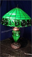 Green Slag Art Glass  Table Lamp
