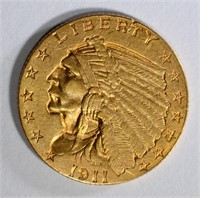 1911-D $2 1/2 GOLD INDIAN  AU+