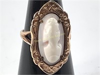 10K Carved Cameo Ring, Size 5.5