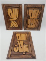 Three VTG Religious Wooden Plaques, Arabic