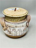 Pottery canister w/ cork lid - signed - 6" tall