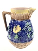 Majolica Handpainted Floral Pitcher