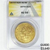 1875-S $20 Gold Double Eagle ANACS AU55