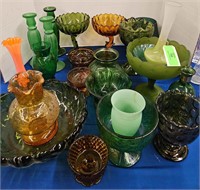 Large 20 Piece Green Amber Glass Lot