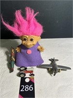 Vtg Toys - Troll Litho Tin Farmer, Airplane