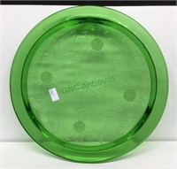 Depression uranium glass cake plate with a 10