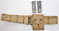 WWI Pistol Belt W/ 2 Two Tone .45 Magazines