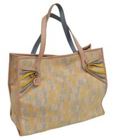 FENDI BEIGE BLUE YELLOW MONOGRAM CANVAS TOTE BAG