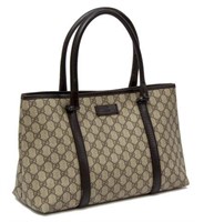 GUCCI 'JOY' MONOGRAM CANVAS LEATHER TOTE BAG