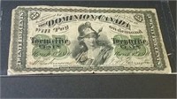 1870 Dominion Of Canada 25 Cent Banknote Hard To