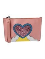 Sophie Hulme Pink Leather Graphic Gold-tone Clutch
