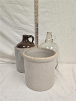 Stoneware Jug, Crock & 1 Gallon Glass Jug