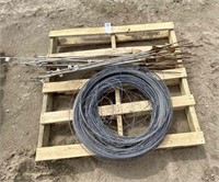Pallet w/2 Rolls of 9 Wire & Electric Fence Posts