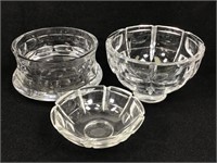 3 Vtg Crystal Glass Bowls - Various Sizes