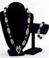 Onyx & Quartz Rams Head Necklace & Bracelet, 2