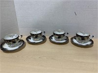 4 Small German Teacups - Blue / Gold / Floral