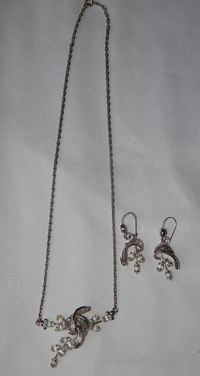 Sterling Floral Spray Necklace & Earrings 10.68g