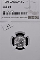 1902 NGC MS64 CANADA SILVER 5 CENTS