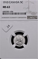 1910 NGC MS63 CANADA SILVER 5 CENTS