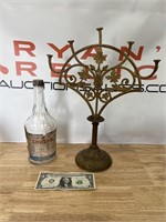 Vintage Sholom wine advertising bottle and brass