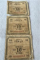 3 Bills, Italy: Allied Military Currency. 1943