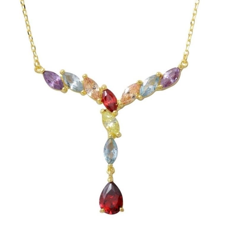 Silver Multi-Color Marquise Crystal Necklace