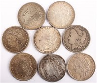 8 MORGAN SILVER ONE DOLLAR COINS