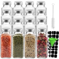 16 Pack 8oz Glass Spice Jars Clear Square Seasonin