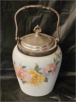 Victorian Hand Painted Satin Glass Biscuit Jar