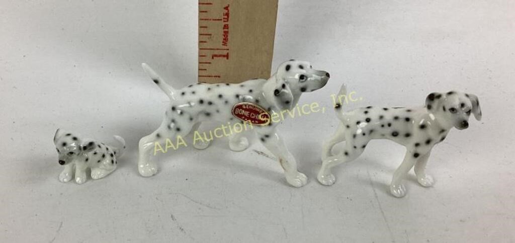 (3) bone china Dalmatian dog mini figurines