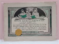 1934 Honour Student Certificate 6 x 8"
