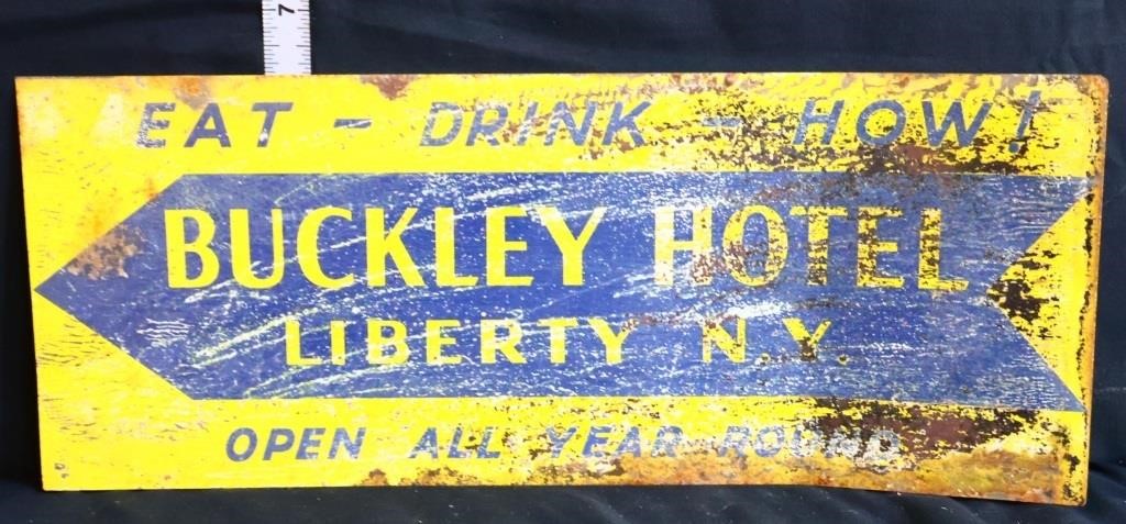 Vintage 15x6 Buckley Hotel Liberty NY adv sign