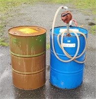 (2) 55gal Drums, 1 with Rotary Hand Pump.  Green