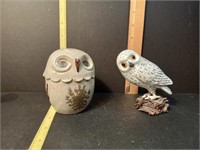 Owl Bank and aCarved Owl Figurine