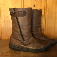 Men's Italian Brown Leather Zip Up Lined Boots