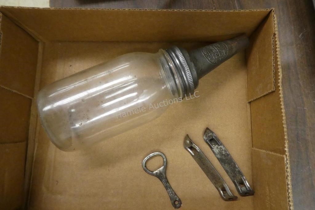 Oil jar and 3 bottle opener