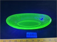 Green Uranium Glass Oval Bowl
