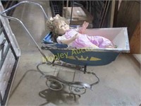 ANTIQUE DOLL AND WAGON