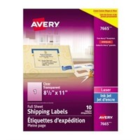AVERY Clear Full-Sheet Shipping Labels for Laser a