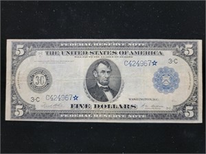 1914 $5 Federal Reserve FR-855a* Star Note