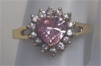 Sterling Gold Tone Heart Cut Pink Sapphire