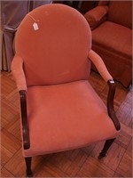 Upholstered parlor armchair with mahogany