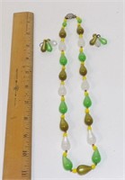 Vintage Lucite Green Moonstone Necklace & Earrings