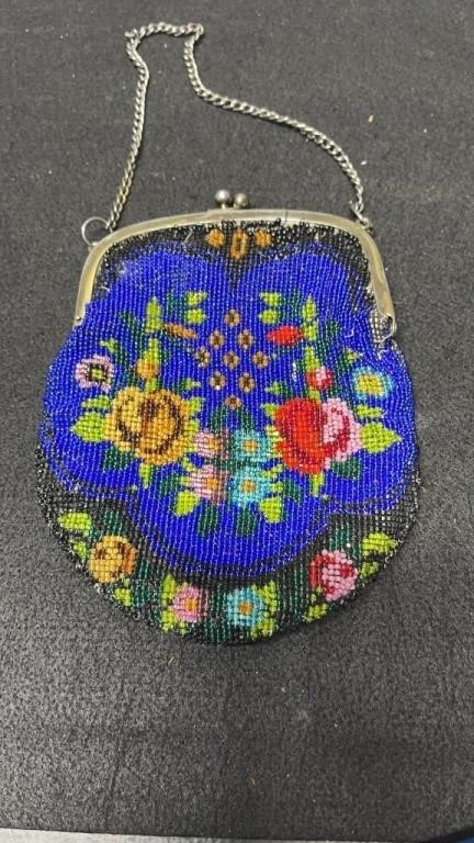 Colorful Antique Beaded Purse 7.25" Tall