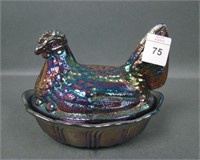Fenton Purple Carnival Glass Hen on Nest