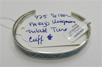 925 Silver Navajo Kingman Inlaid Turquoise Cuff
