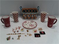 Holiday Mugs, Plate, Jewelry, Basket