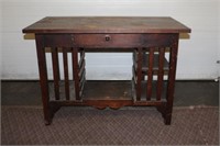 Oak mission table with one drawer, one shelf,