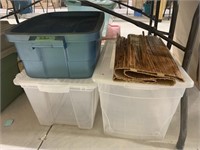3 Plastic Storage Bins And Wooden Slats (broken)
