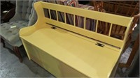 PAINTED YELLOW BENCH W/LIFT STORAGE